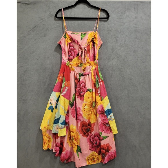 Farm Rio Tie Back‎ Dress Women's Size Large Mixed Chita Floral Print Boho - Picture 2 of 8